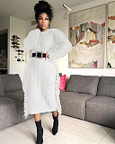 Women Round Collar Long Sleeves Tassel Maxi Dress TR-1279