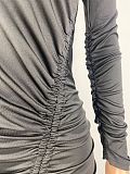 Sexy Oblique Shoulder Folds Slits Midi Dress LSL-0003