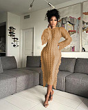 Women Round Collar Long Sleeves Tassel Maxi Dress TR-1279