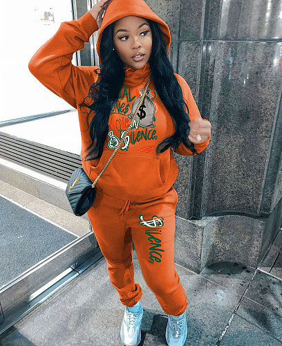 Large Size 5XL Women Print Hoodies And Casual Pants 2pcs Set DN-N8999R25