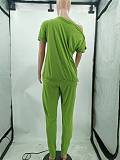Leisure Women Off Shoulder Tops And Long Pants 2pcs Plus Size Sets OQ-0238