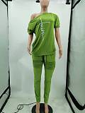 Leisure Women Off Shoulder Tops And Long Pants 2pcs Plus Size Sets OQ-0238