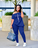 Leisure Women Off Shoulder Tops And Long Pants 2pcs Plus Size Sets OQ-0238