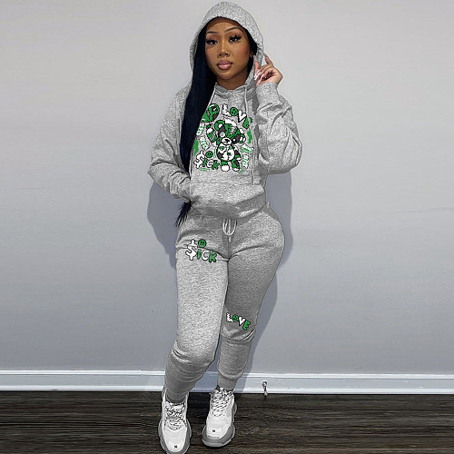 Large Size 5XL Women Print Hoodies And Leisure Pants 2pcs Set DN-N8999L38