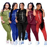 Leisure Women Off Shoulder Tops And Long Pants 2pcs Plus Size Sets OQ-0238