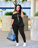 Leisure Women Off Shoulder Tops And Long Pants 2pcs Plus Size Sets OQ-0238