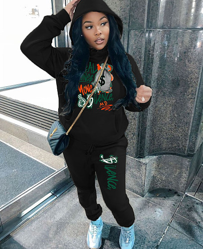 Large Size 5XL Women Print Hoodies And Casual Pants 2pcs Set DN-N8999R25