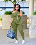 Leisure Women Off Shoulder Tops And Long Pants 2pcs Plus Size Sets OQ-0238