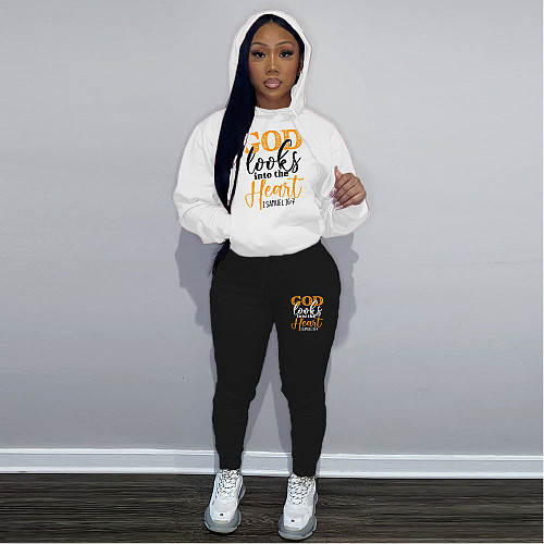 Large Size 5XL Women Print Hoodies And Sporty Pants 2 Pieces Set DN-N8222G31