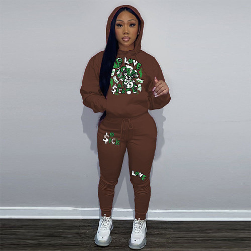 Large Size 5XL Women Print Hoodies And Leisure Pants 2pcs Set DN-N8999L38