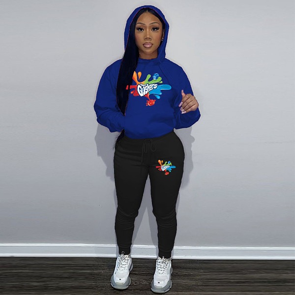 Women Printed Hoodies And Leisure Pants Large Size Two Pieces Suit DN-N8222G30