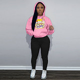 Women Printed Hoodies And Leisure Pants Large Size 2 Pieces Set DN-N8222R15