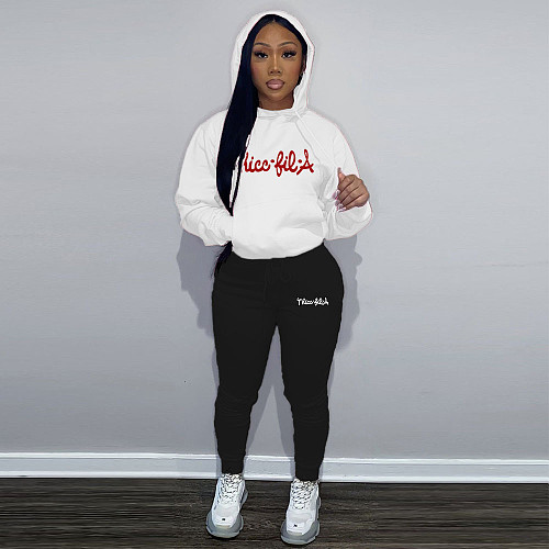 Women Letter Print Hoodies And Casual Pants Large Size 2 Pieces Set DN-N8222T25