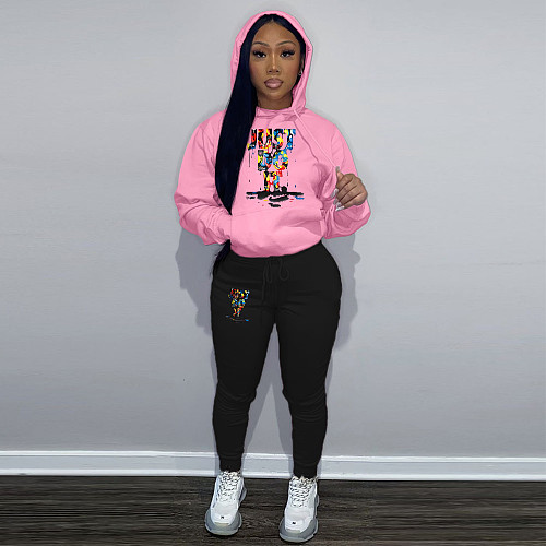 Women Printed Hoodies And Leisure Pants Plus Size 2pcs Set DN-N8222J10A