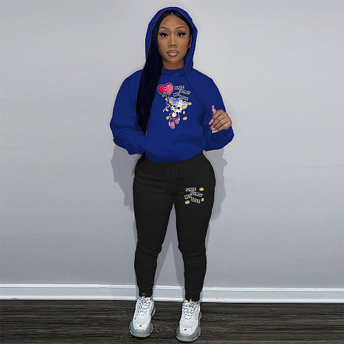 Plus Size 5XL Women Print Hoodies And Long Pants 2 Pieces Set DN-N8222M27