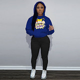 Women Printed Hoodies And Leisure Pants Large Size 2 Pieces Set DN-N8222R15