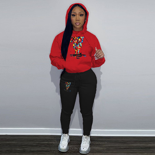 Women Printed Hoodies And Leisure Pants Plus Size 2pcs Set DN-N8222J10A