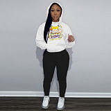 Women Printed Hoodies And Leisure Pants Large Size 2 Pieces Set DN-N8222R15