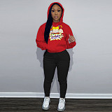 Women Printed Hoodies And Leisure Pants Large Size 2 Pieces Set DN-N8222R15