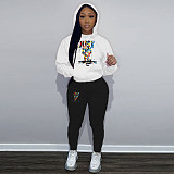 Women Printed Hoodies And Leisure Pants Plus Size 2pcs Set DN-N8222J10A