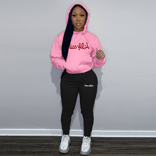 Women Letter Print Hoodies And Casual Pants Large Size 2 Pieces Set DN-N8222T25