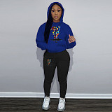 Women Printed Hoodies And Leisure Pants Plus Size 2pcs Set DN-N8222J10A