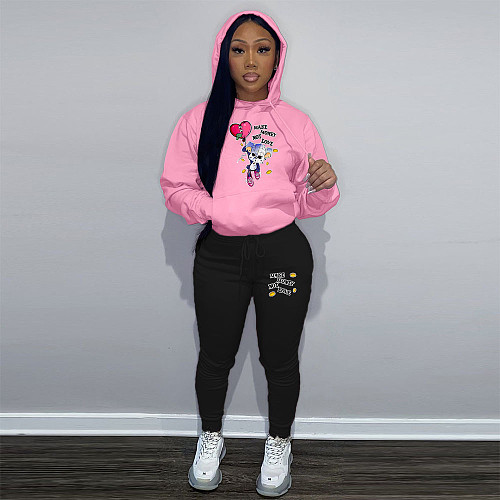 Plus Size 5XL Women Print Hoodies And Long Pants 2 Pieces Set DN-N8222M27
