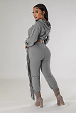 Leisure Solid Color Tassel Hoodies Two-piece Suits RS-9885