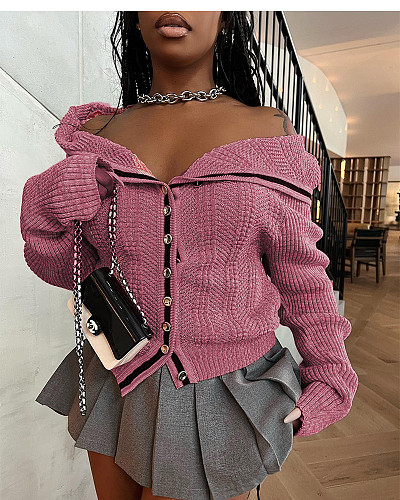 Fashion Women Irregular Long Sleeves Knitted Cardigan XT-8212