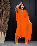 Women Solid Color Knitted Hollow Out Tassel Two Pieces Set TR-1266