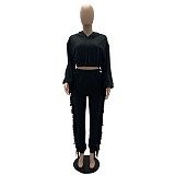 Leisure Solid Color Tassel Hoodies Two-piece Suits RS-9885