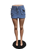 Sexy Slim Stretch Blue Denim Wrap Hip Short Skirt XT-8787