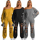 Solid Loose Hollow Holes T Shirts Wide Leg Pants Set MUX-6120