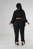 Leisure Solid Color Tassel Hoodies Two-piece Suits RS-9885