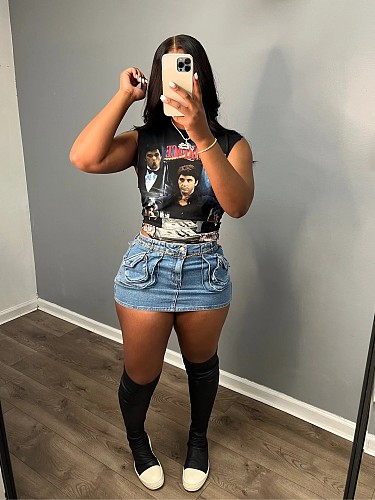 Sexy Slim Stretch Blue Denim Wrap Hip Short Skirt XT-8787