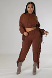 Leisure Solid Color Tassel Hoodies Two-piece Suits RS-9885