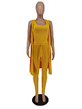 Rib Sleeveless Cardigan+Crop Top+Pants 3 Piece Set ZAND-31227