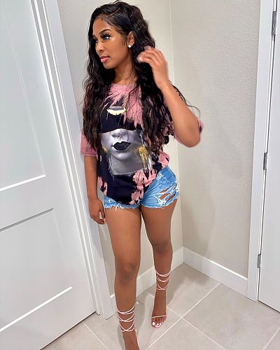 Trendy Print Women Short Sleeves T-shirt LSL-6387