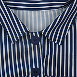 Leisure Blue Stripes Shorts Jackets Two-piece Sets SFY-009