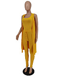 Rib Sleeveless Cardigan+Crop Top+Pants 3 Piece Set ZAND-31227