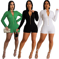 Zipper Stand Collar Long Sleeve Bodycon Rompers RS-202301