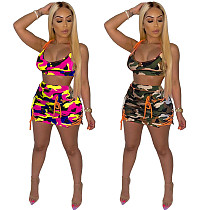 Camo Print Spaghetti Straps Crop Tops Skirt Sets MAE-2175
