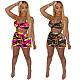 Camo Print Spaghetti Straps Crop Tops Skirt Sets MAE-2175