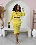 Sexy Solid Color Knitted Midi Skirt Set Two Pieces TK-6301