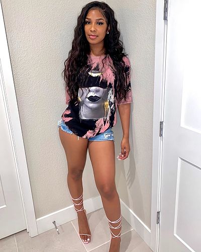Trendy Print Women Short Sleeves T-shirt LSL-6387
