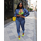 Fashion Women Zipper Denim Two-piece Set DD-88220