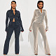 Women Solid Color Flared Sleeves Turn-down Collar Blouse Two Pieces Set WDS-230972
