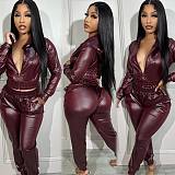 Women PU Leather Casual Two Piece Sets NIYA-8149