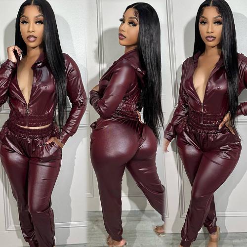 Women PU Leather Casual Two Piece Sets NIYA-8149