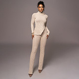 Solid Color Turtleneck Wool Striped Casual Fashion Suit NIYA-8148